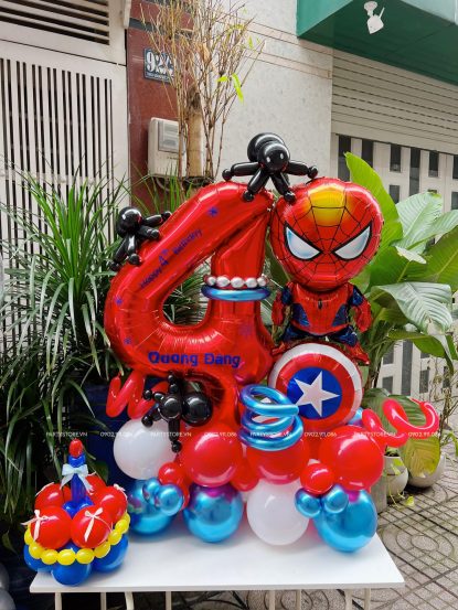 Trụ bong bóng sinh nhật tạo hình chủ đề Spider Man, tone đỏ xanh