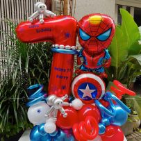 Trụ bong bóng sinh nhật tạo hình chủ đề Spider Man, tone đỏ xanh