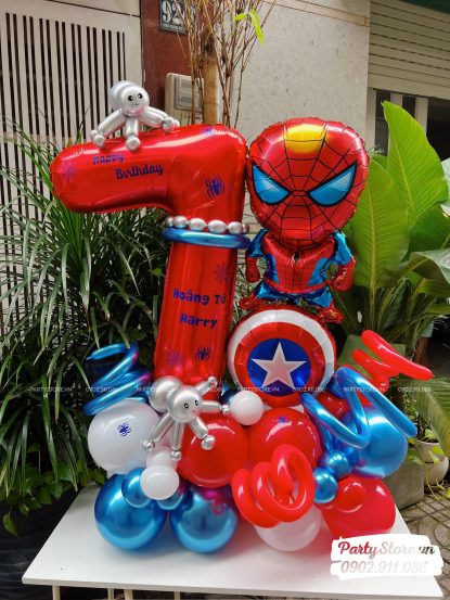 Trụ bong bóng sinh nhật tạo hình chủ đề Spider Man, tone đỏ xanh