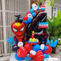 Trụ bong bóng sinh nhật tạo hình chủ đề Spider Man, tone đỏ xanh đen