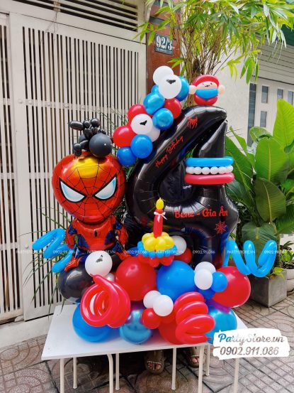 Trụ bong bóng sinh nhật tạo hình chủ đề Spider Man, tone đỏ xanh đen